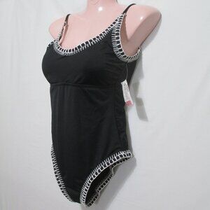 NWT Gianni Bini One Piece Swimsuit Size M Black White Crochet Trim $103